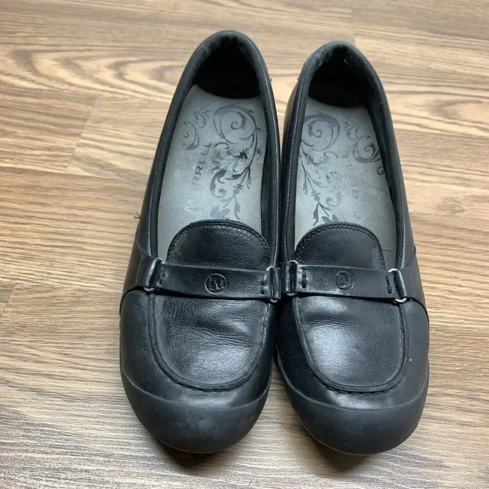 Merrell Plaza Glide Loafers Women's Size‎ 9.5 Black Leather Shoes Wedge